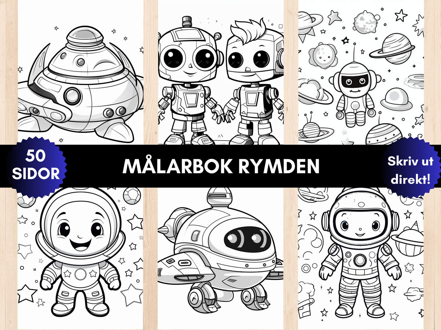 Målarbok Rymden 50 Sidor - Skriv ut direkt