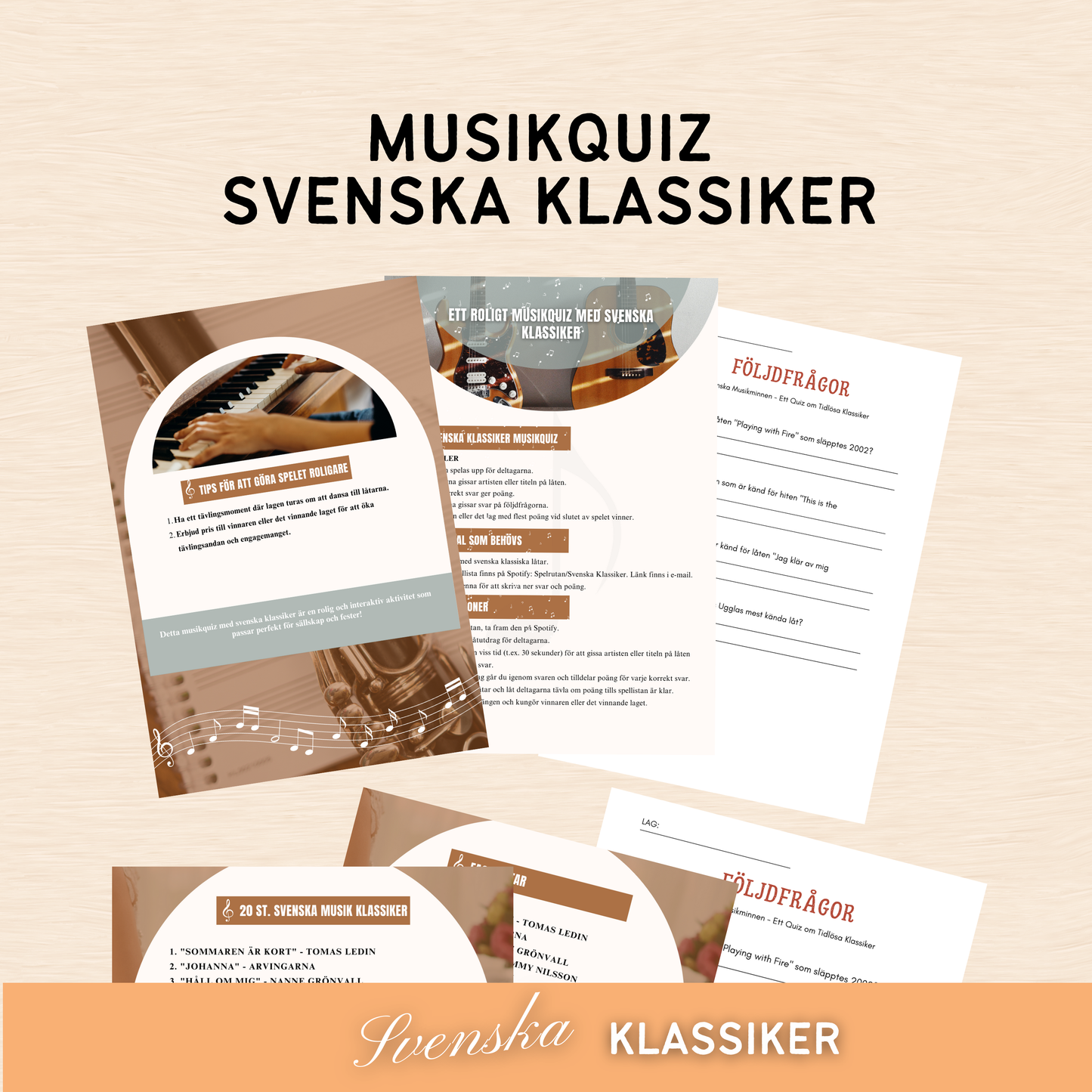 Musikquiz Svenska klassiker - 20 låtar & följdfrågor.