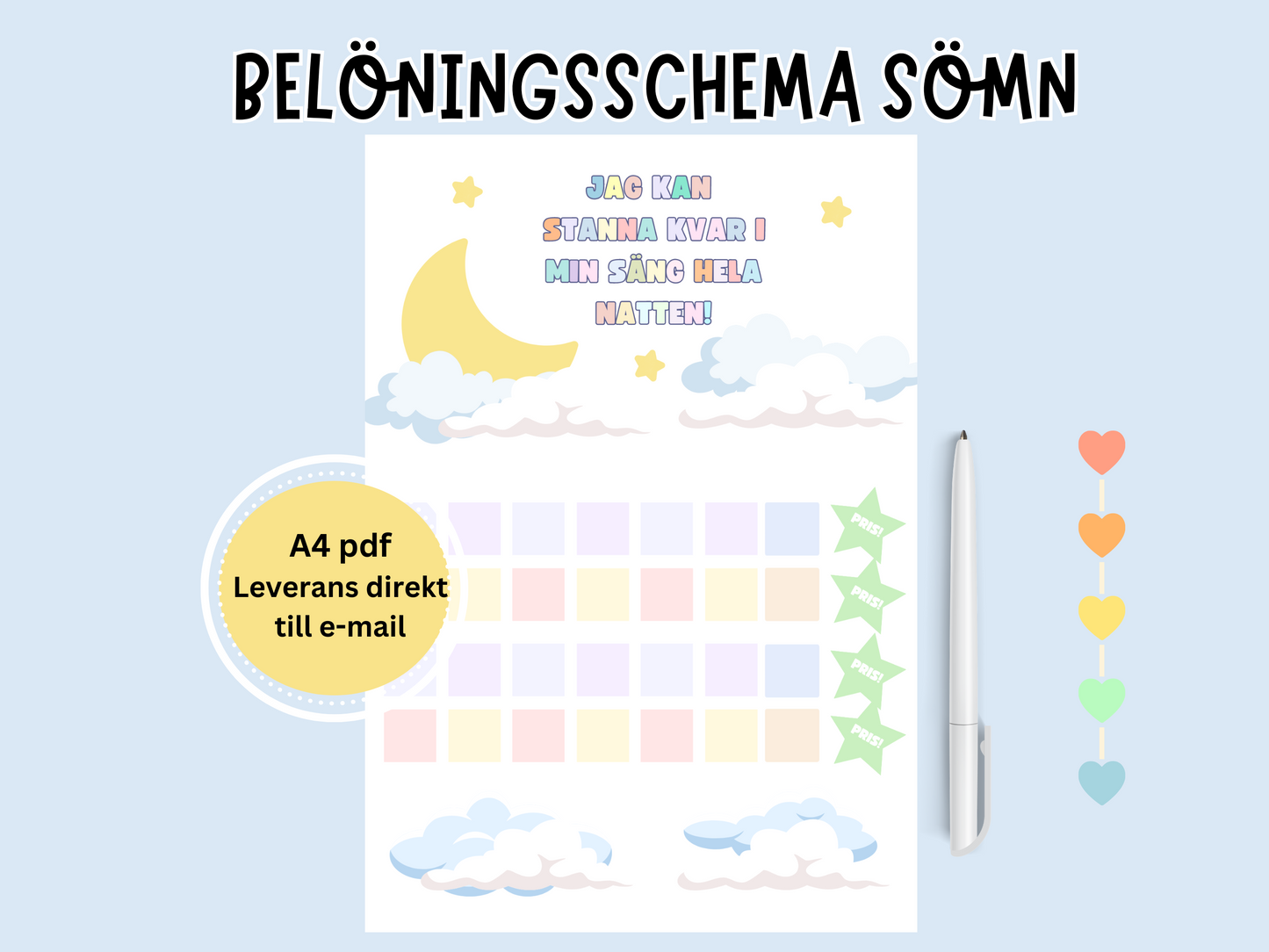 Stanna-kvar-i-sängen Belöningsschema - Levereras direkt till din e-mail.