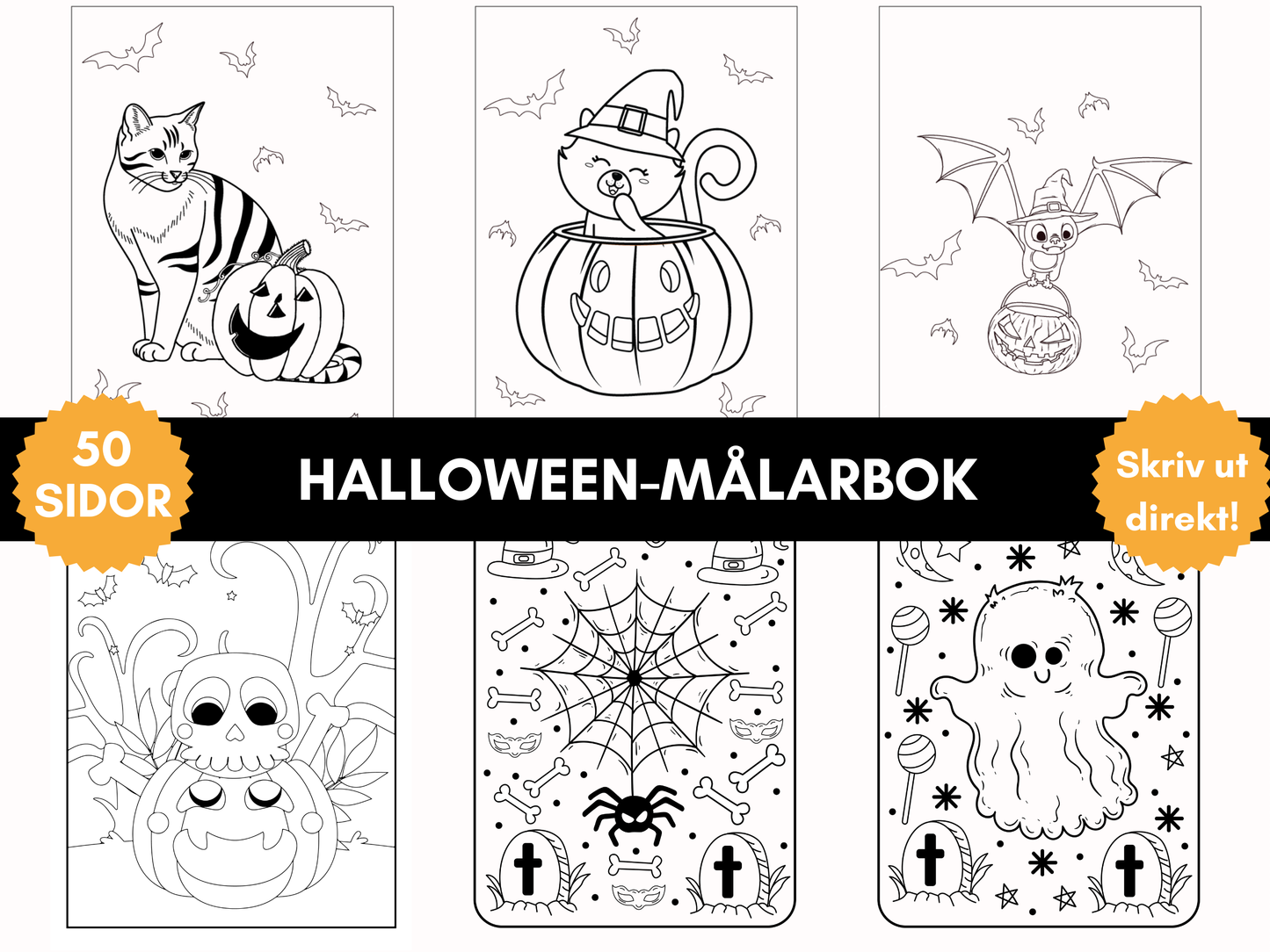 Målarbok Halloween 50 Sidor