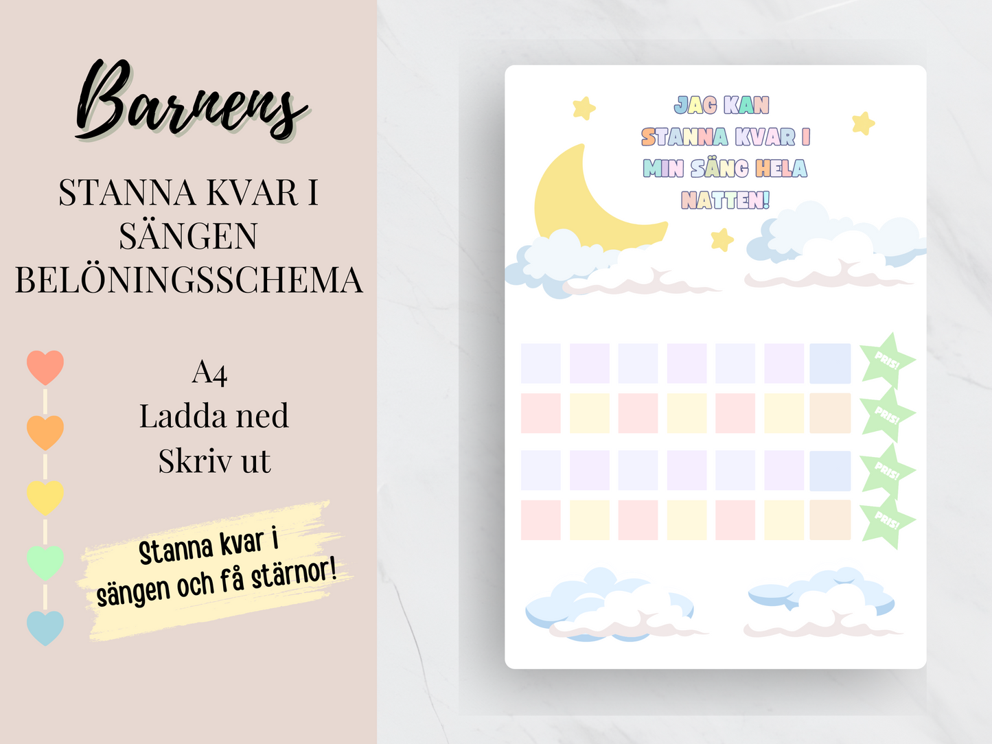Stanna-kvar-i-sängen Belöningsschema - Levereras direkt till din e-mail.
