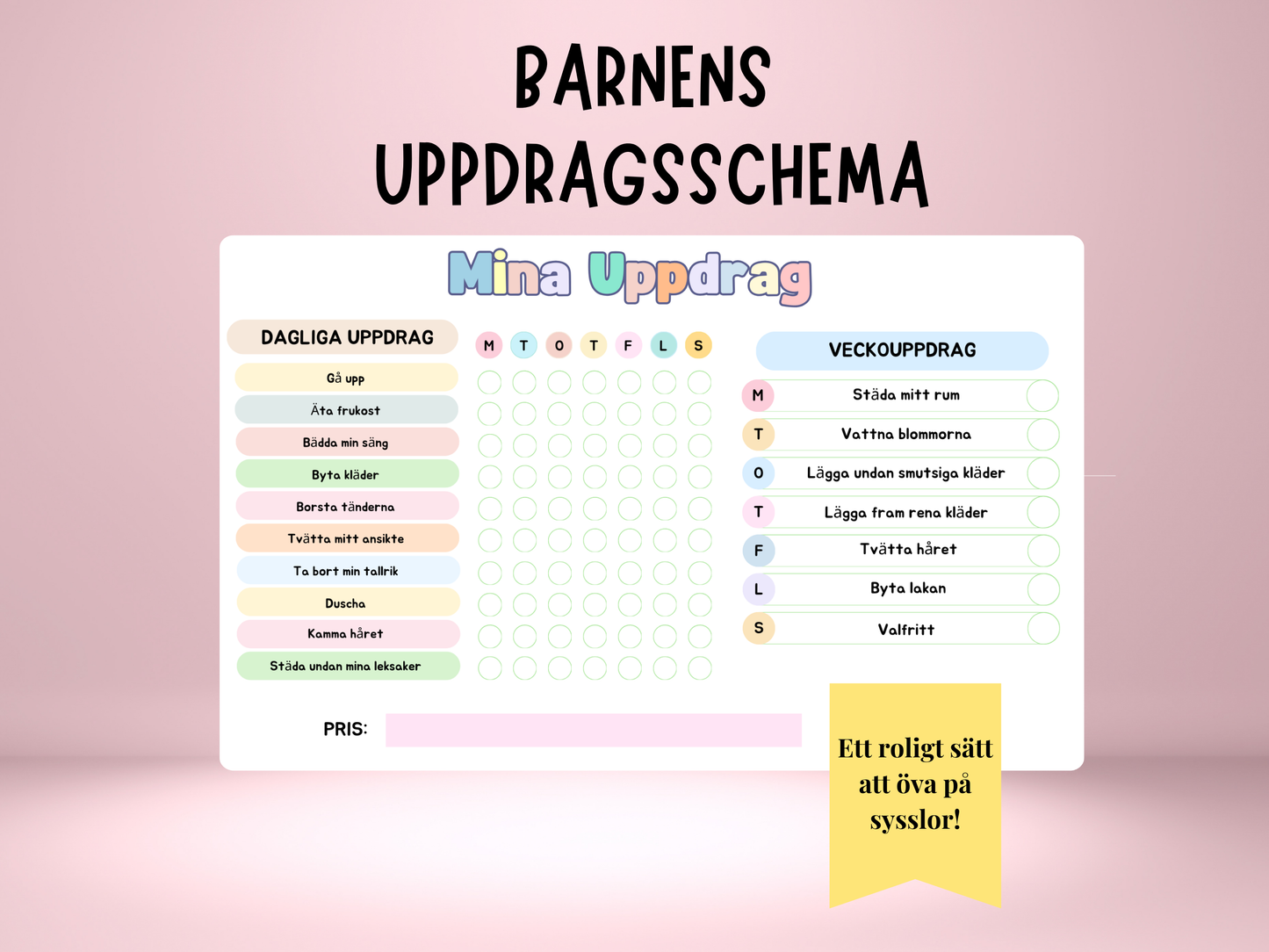 Barnens Uppdragsschema - Påminn och lär barnen sina sysslor på ett roligt sätt!