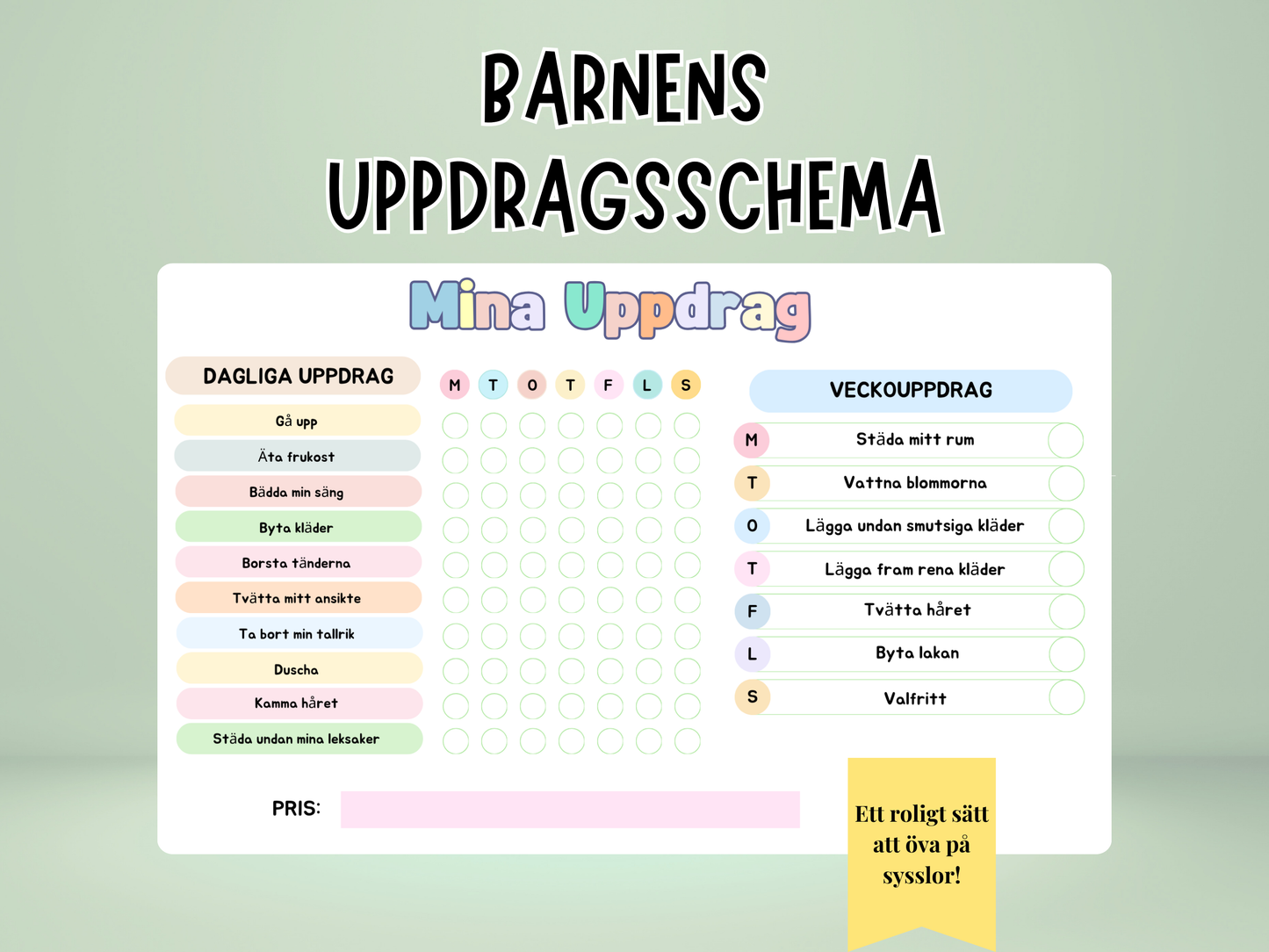 Barnens Uppdragsschema - Påminn och lär barnen sina sysslor på ett roligt sätt!