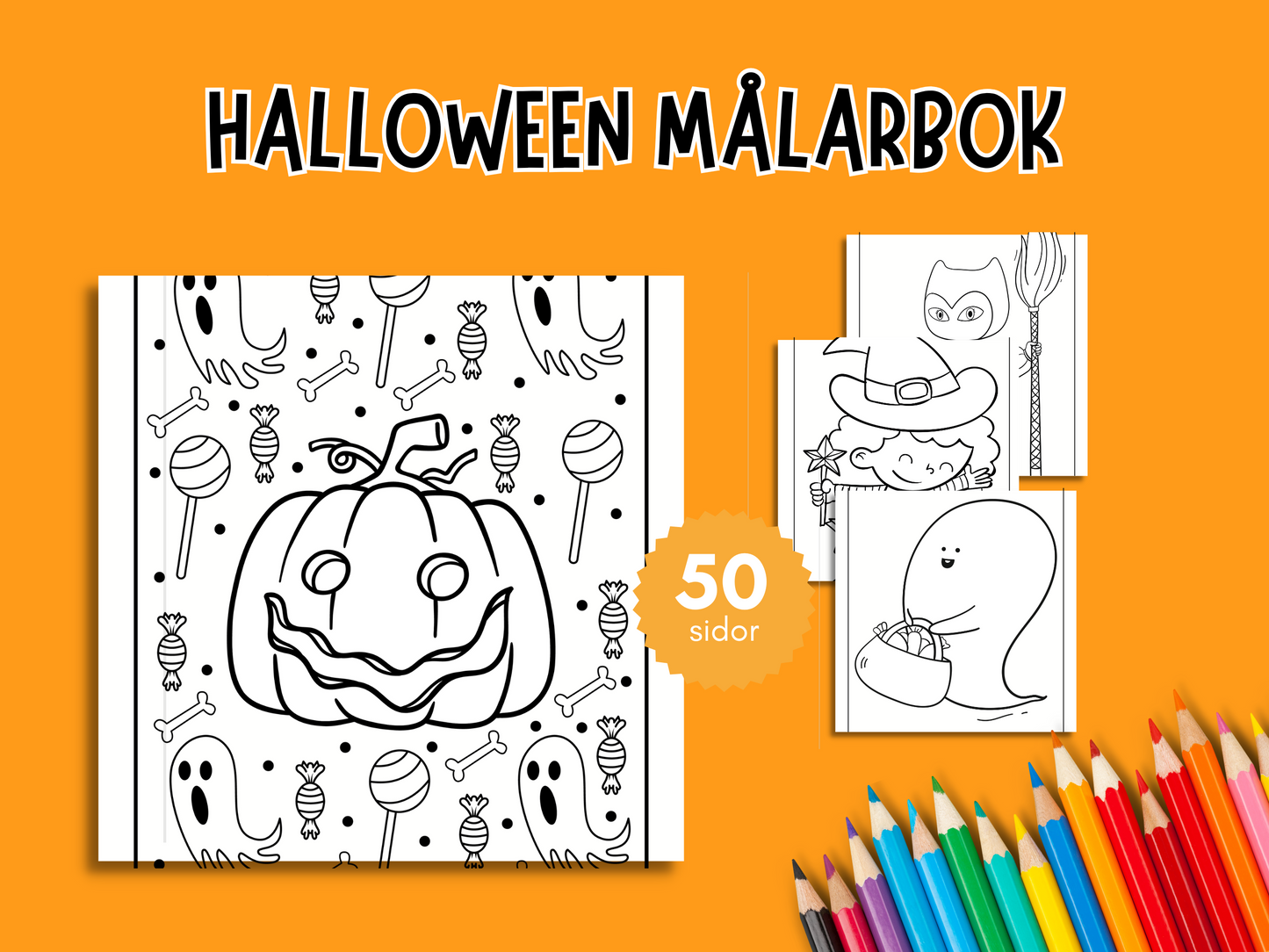 Målarbok Halloween 50 Sidor