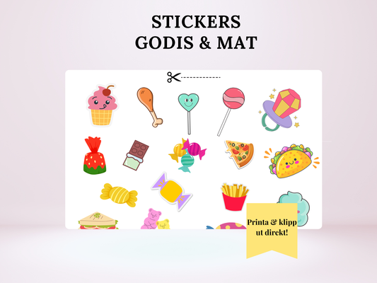 Stickers Godis & Mat - Skriv ut direkt