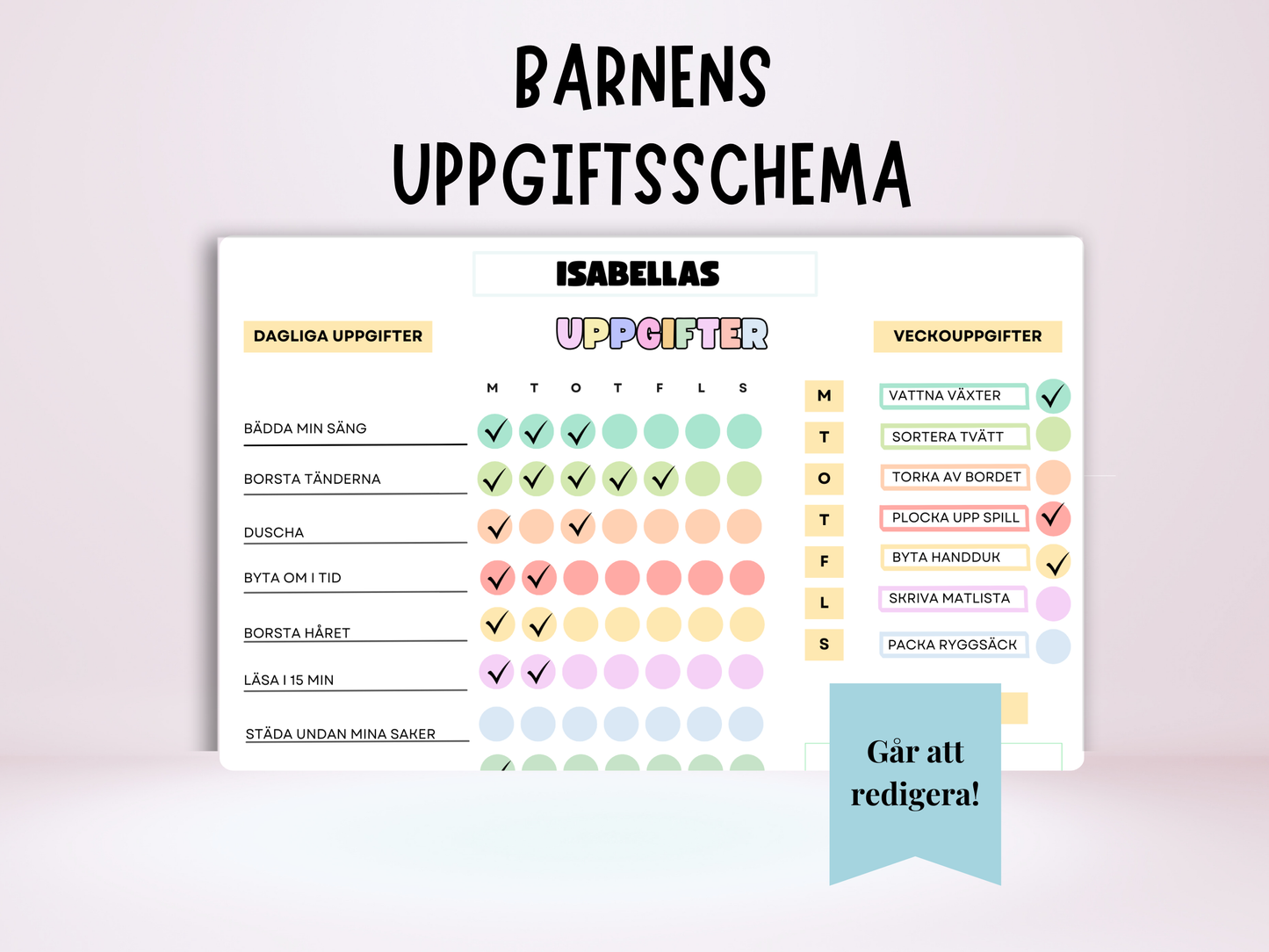 Uppgiftsschema för barn