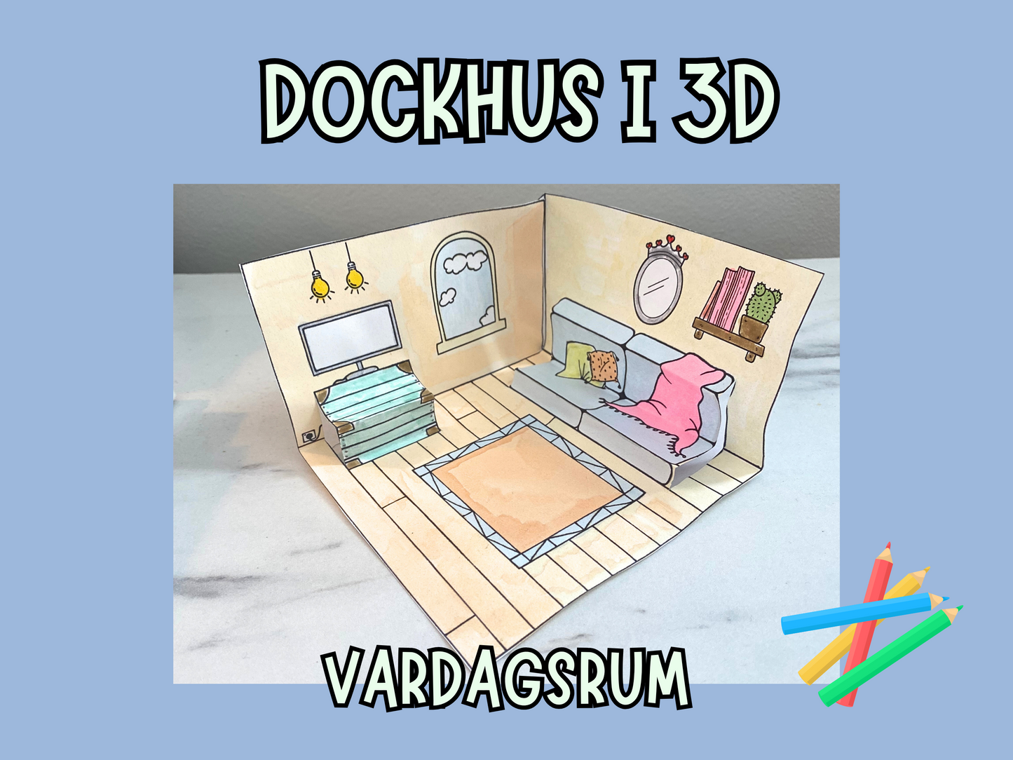 Dockhus i 3D - Vardagsrum
