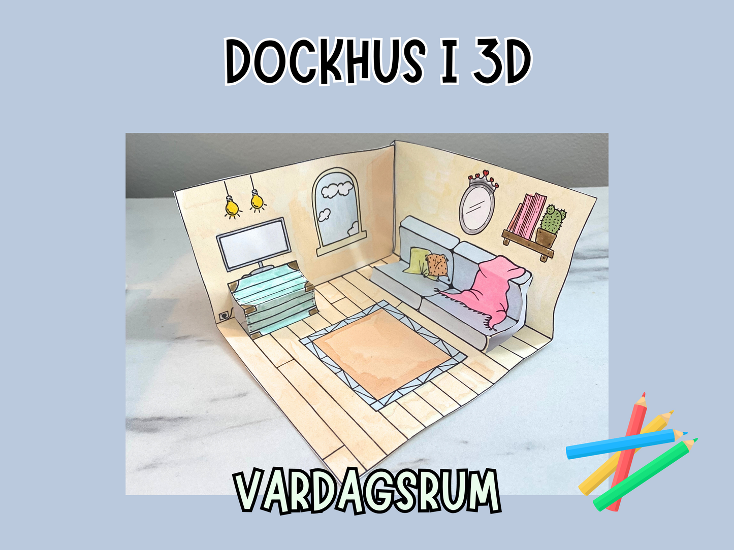Dockhus i 3D - Vardagsrum