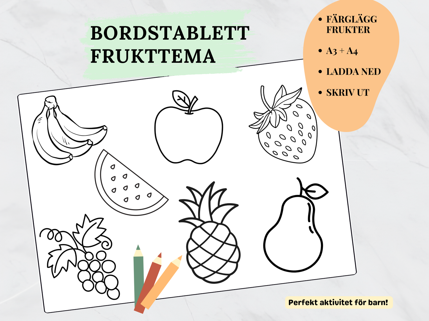 Bordstablett för Barn Frukttema - Levereras direkt till din e-mail.
