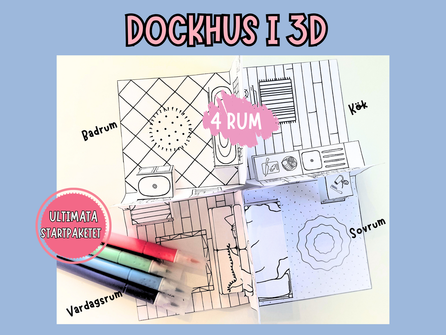 Startpaket Dockhus i 3D - 4 RUM