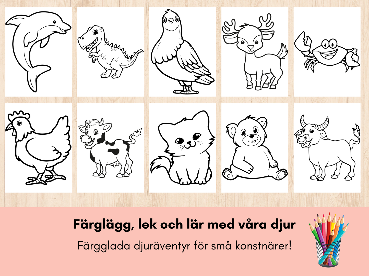 Målarbok Djurtema 50 Sidor - Skriv ut direkt
